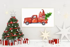 Red Truck Christmas. Christmas Gnome. Watercolor Christmas. Product Image 5