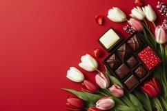 Valentine Flat Lay Background, Pink Tulips Background Design Product Image 1