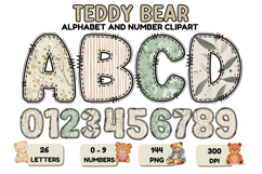 Teddy Bear Alphabet PNG - Letters &amp; Numbers Clipart 300 DPI Product Image 1