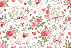 Watercolor love letter and flower pattern Product Image 1