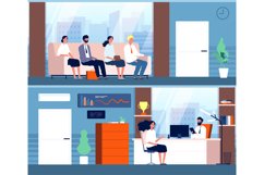 Business interview. Characters sitting in corridor waiting e Product Image 1