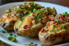 Steaming Serving baked potato with green herbs. Generate ai Product Image 1