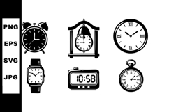 Collection of various clock and watch vector icons including Product Image 1