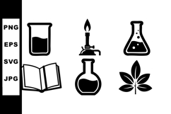 Chemistry laboratory icons with beaker, book, Bunsen burner, Product Image 1