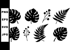 Tropical leaves and fern silhouettes vector set with botanic Product Image 1
