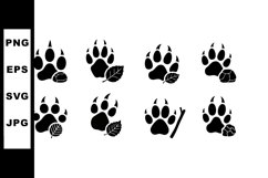Bear paw prints vector set with natural leaf and twig elemen Product Image 1
