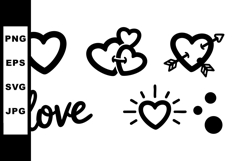 Heart love icons set with arrow, couple hearts, glowing hear Product Image 1