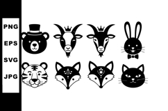Cute animal faces icons with bear, goat, rabbit, tiger, fox, Product Image 1