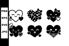 Cute black heart icons with smiling faces and small hearts i Product Image 1