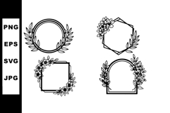 Floral decorative frames vector set with leaves and flowers Product Image 1