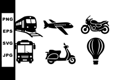 Transport icons set including train airplane motorcycle bus Product Image 1