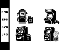 Retro arcade game and gas pump vector icons with atm and fue Product Image 1