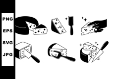 Cheese cutting vector set with various types of cheese and s Product Image 1