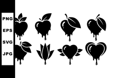 Dripping apple and heart icons with leaves vector illustrati Product Image 1