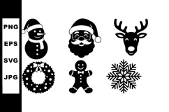 Christmas holiday icons set with Santa Claus snowman reindee Product Image 1