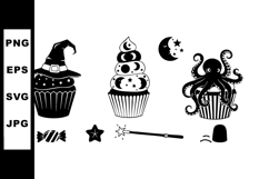 Halloween themed cupcakes with witch hat, crescent moon, oct Product Image 1