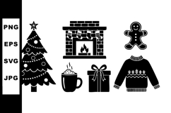Christmas holiday icons with decorated tree fireplace hot dr Product Image 1