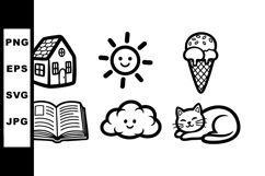 Cute hand-drawn vector icons of house sun ice cream book clo Product Image 1