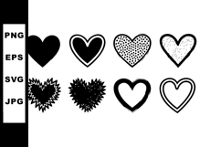 Set of eight black and white heart icons with varied texture Product Image 1