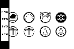 Christmas holiday icons set with santa hat reindeer antlers Product Image 1