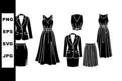 Womens fashion vector set with elegant suits and dresses inc Product Image 1