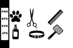 Pet grooming tools set including paw print, scissors, comb, Product Image 1