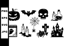 Halloween spooky icons set with pumpkin skull spider bat hau Product Image 1