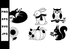 Sleeping fox bunny with scarf owl sunflower pumpkin and squi Product Image 1