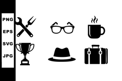 Set of six vector icons featuring tools trophy glasses coffe Product Image 1