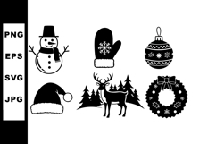 Christmas holiday icons set with snowman mitten ornament san Product Image 1