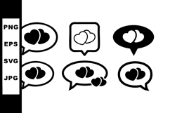 Love hearts chat icons set with speech bubbles in black and Product Image 1