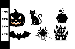 Halloween spooky icons set with pumpkin cat spider bat haunt Product Image 1