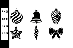 Christmas decoration icons set with baubles bell star cone a Product Image 1