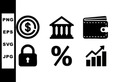 Finance icons set with dollar coin bank wallet lock percent Product Image 1