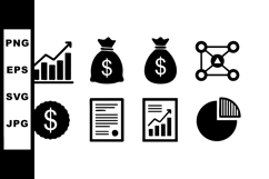 Financial growth and investment icons set with money bags ch Product Image 1