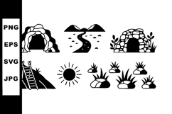 Ancient cave dwellings and village landscape with sun and ve Product Image 1