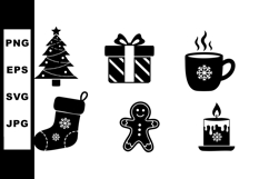 Christmas holiday icons set including tree gift cup stocking Product Image 1