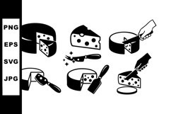 Cheese wheel cutting and serving vector icons set with knife Product Image 1