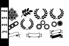 Decorative laurel wreaths floral element gears chain and rib Product Image 1