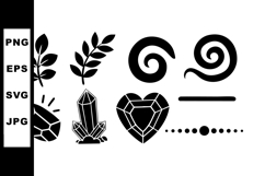 Abstract black vector icons with leaves, crystals, spirals, Product Image 1