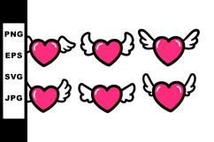 Pink hearts with white wings vector set of flying love icons Product Image 1