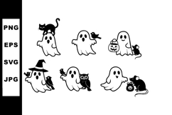 Cute halloween ghost characters with black cat owl crow and Product Image 1