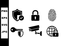 Security icons set with shield, lock, fingerprint, key, surv Product Image 1