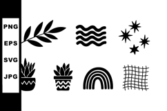 Black simple nature icons set with leaves water waves stars Product Image 1