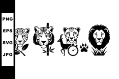 Wild animal faces and symbols including leopard, tiger, chee Product Image 1