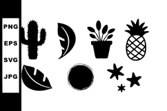 Tropical cactus leaf pineapple plant and starfish icons set Product Image 1