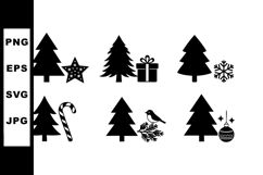 Christmas tree black silhouette set with gift star candy can Product Image 1