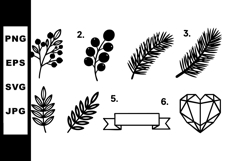 Decorative floral and pine branch vector set with heart and Product Image 1