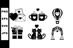 Valentine love icons with hearts gift cats coffee envelope a Product Image 1