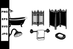 Vintage bathroom fixtures with clawfoot bathtub, ornate gate Product Image 1